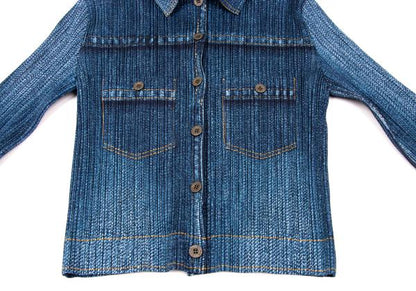 PLEATS PLEASE Denim Transfer Print Jacket Blue Size 3