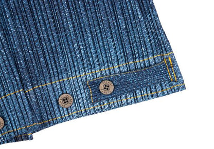 PLEATS PLEASE Denim Transfer Print Jacket Blue Size 3