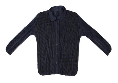 PLEATS PLEASE Graphic Tape Design Pleated Shirt Navy Size 4