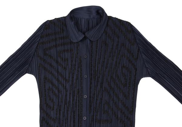 PLEATS PLEASE Graphic Tape Design Pleated Shirt Navy Size 4