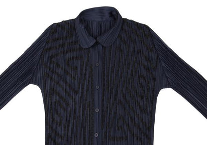 PLEATS PLEASE Graphic Tape Design Pleated Shirt Navy Size 4
