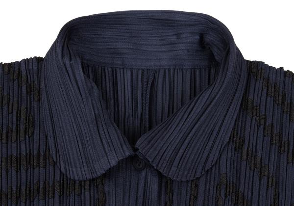 PLEATS PLEASE Graphic Tape Design Pleated Shirt Navy Size 4