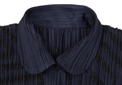 PLEATS PLEASE Graphic Tape Design Pleated Shirt Navy Size 4