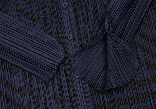PLEATS PLEASE Graphic Tape Design Pleated Shirt Navy Size 4