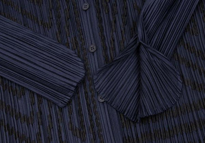 PLEATS PLEASE Graphic Tape Design Pleated Shirt Navy Size 4