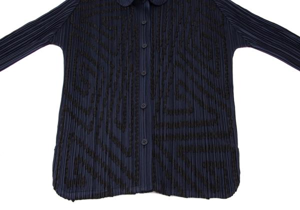 PLEATS PLEASE Graphic Tape Design Pleated Shirt Navy Size 4