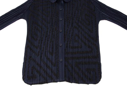 PLEATS PLEASE Graphic Tape Design Pleated Shirt Navy Size 4