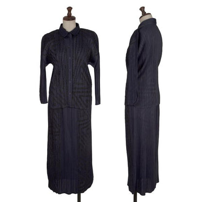 PLEATS PLEASE Graphic Tape Design Pleated Shirt Navy Size 4