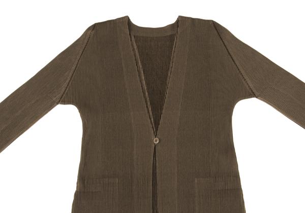 PLEATS PLEASE Pleated 3/4 Sleeve Long Cardigan Brown Size 3
