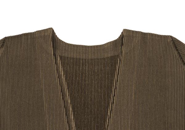 PLEATS PLEASE Pleated 3/4 Sleeve Long Cardigan Brown Size 3