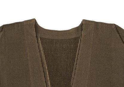 PLEATS PLEASE Pleated 3/4 Sleeve Long Cardigan Brown Size 3