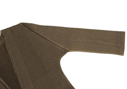 PLEATS PLEASE Pleated 3/4 Sleeve Long Cardigan Brown Size 3