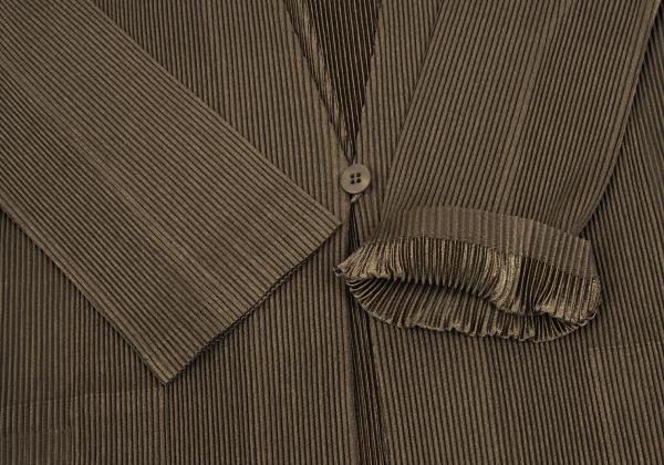 PLEATS PLEASE Pleated 3/4 Sleeve Long Cardigan Brown Size 3