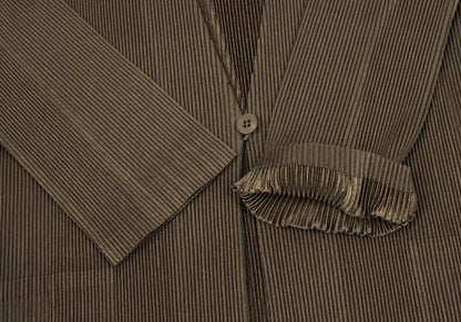 PLEATS PLEASE Pleated 3/4 Sleeve Long Cardigan Brown Size 3
