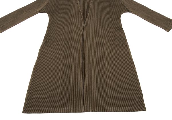 PLEATS PLEASE Pleated 3/4 Sleeve Long Cardigan Brown Size 3