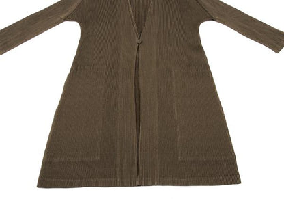 PLEATS PLEASE Pleated 3/4 Sleeve Long Cardigan Brown Size 3