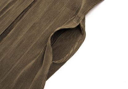 PLEATS PLEASE Pleated 3/4 Sleeve Long Cardigan Brown Size 3