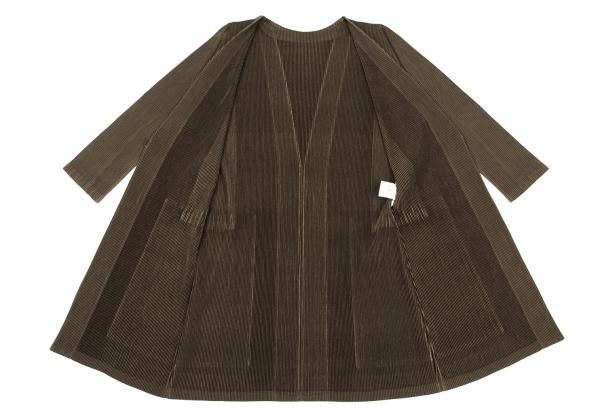 PLEATS PLEASE Pleated 3/4 Sleeve Long Cardigan Brown Size 3