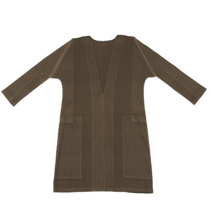 PLEATS PLEASE Pleated 3/4 Sleeve Long Cardigan Brown Size 3
