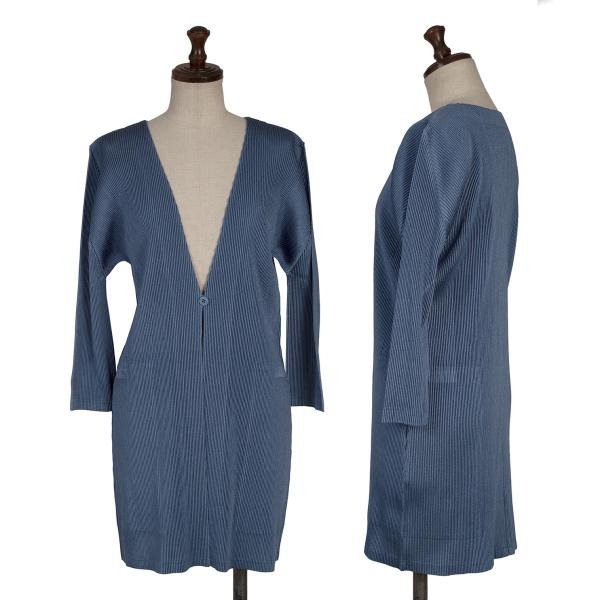 PLEATS PLEASE Pleated 3/4 Sleeve Long Cardigan Blue Size 3