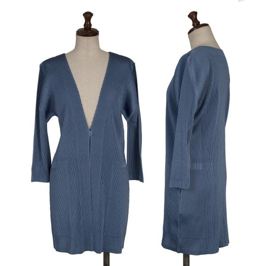 PLEATS PLEASE Pleated 3/4 Sleeve Long Cardigan Blue Size 3
