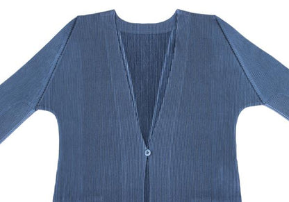 PLEATS PLEASE Pleated 3/4 Sleeve Long Cardigan Blue Size 3