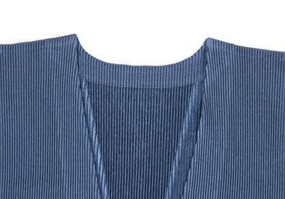 PLEATS PLEASE Pleated 3/4 Sleeve Long Cardigan Blue Size 3