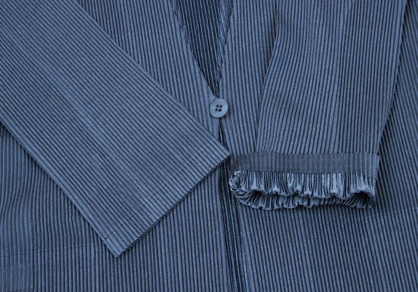 PLEATS PLEASE Pleated 3/4 Sleeve Long Cardigan Blue Size 3
