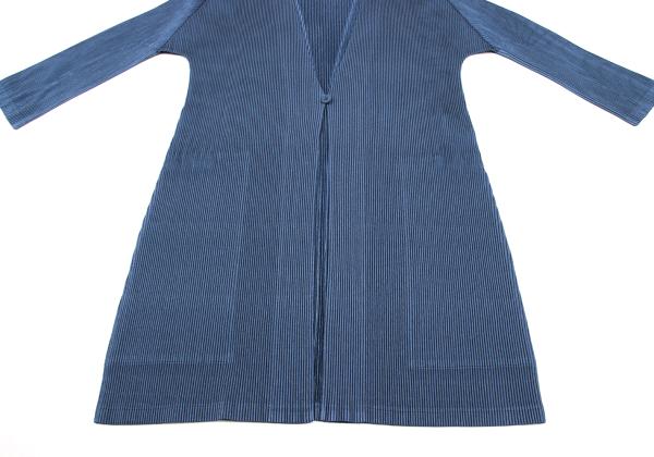 PLEATS PLEASE Pleated 3/4 Sleeve Long Cardigan Blue Size 3