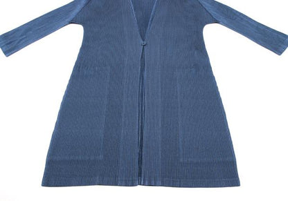 PLEATS PLEASE Pleated 3/4 Sleeve Long Cardigan Blue Size 3