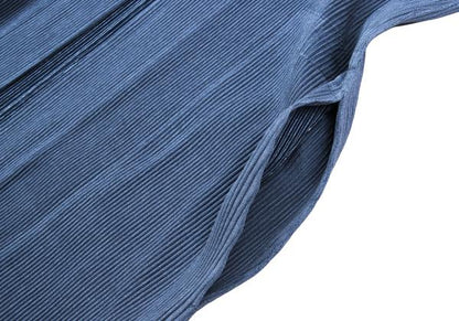 PLEATS PLEASE Pleated 3/4 Sleeve Long Cardigan Blue Size 3