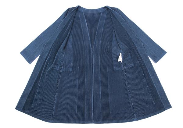 PLEATS PLEASE Pleated 3/4 Sleeve Long Cardigan Blue Size 3