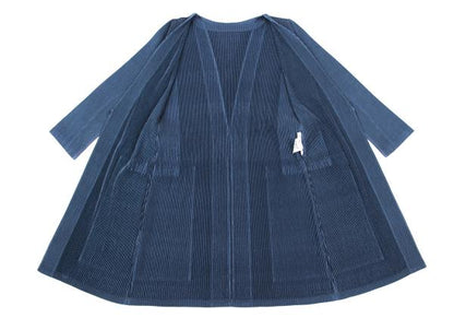 PLEATS PLEASE Pleated 3/4 Sleeve Long Cardigan Blue Size 3
