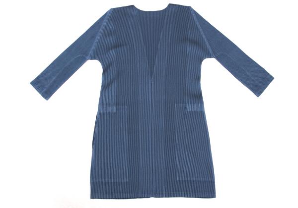 PLEATS PLEASE Pleated 3/4 Sleeve Long Cardigan Blue Size 3