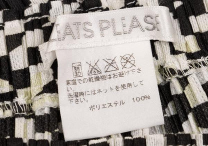 PLEATS PLEASE Geometric Print Pleated Black Polyester Pants Size 3