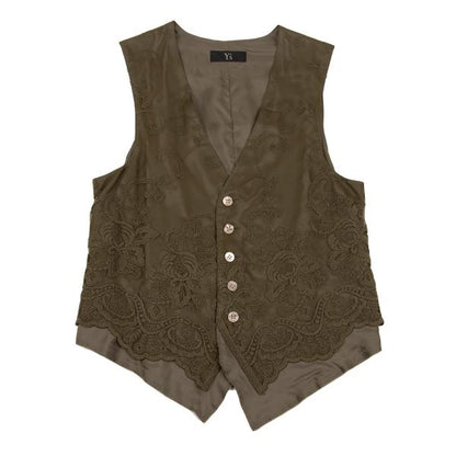 Y's Flower Embroidered Layered Vest Green Size 2