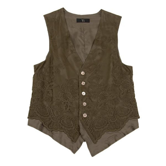 Y's Flower Embroidered Layered Vest Green Size 2