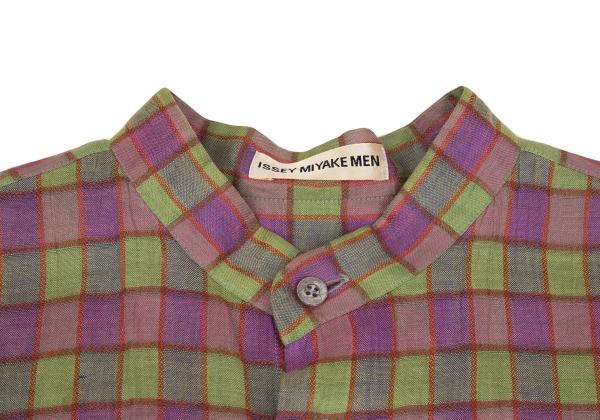 ISSEY MIYAKE MEN Check Stand Collar Shirt Purple Size M