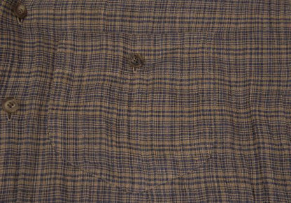 ISSEY MIYAKE MEN Linen Check Band Collar Beige Blue Shirt Size M