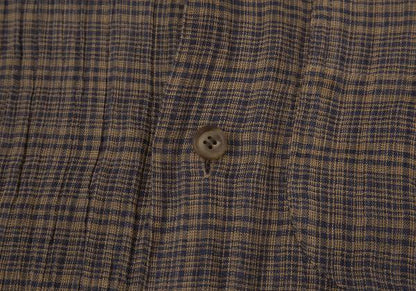 ISSEY MIYAKE MEN Linen Check Band Collar Beige Blue Shirt Size M