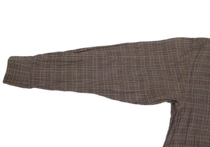 ISSEY MIYAKE MEN Linen Check Band Collar Beige Blue Shirt Size M