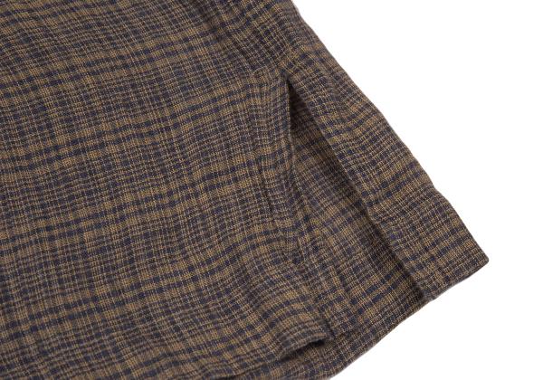 ISSEY MIYAKE MEN Linen Check Band Collar Beige Blue Shirt Size M