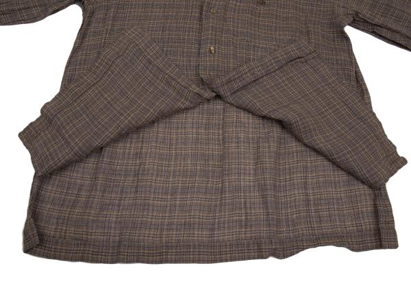 ISSEY MIYAKE MEN Linen Check Band Collar Beige Blue Shirt Size M