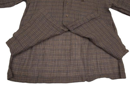 ISSEY MIYAKE MEN Linen Check Band Collar Beige Blue Shirt Size M