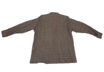 ISSEY MIYAKE MEN Linen Check Band Collar Beige Blue Shirt Size M