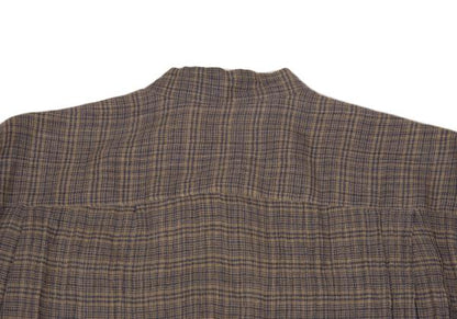 ISSEY MIYAKE MEN Linen Check Band Collar Beige Blue Shirt Size M