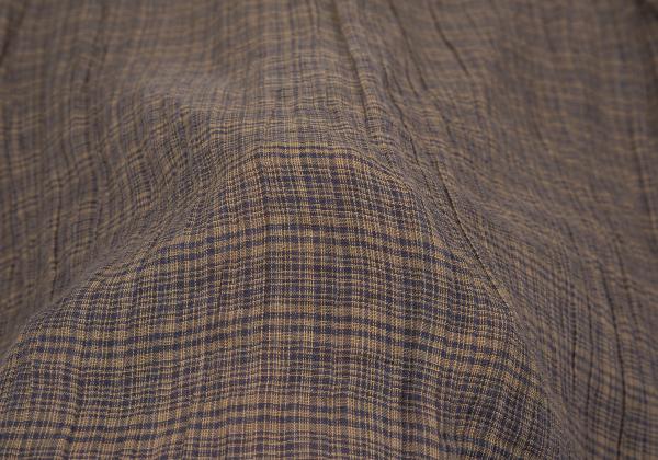 ISSEY MIYAKE MEN Linen Check Band Collar Beige Blue Shirt Size M