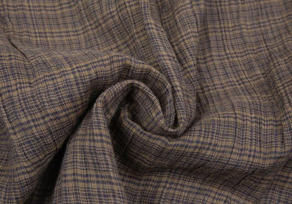 ISSEY MIYAKE MEN Linen Check Band Collar Beige Blue Shirt Size M