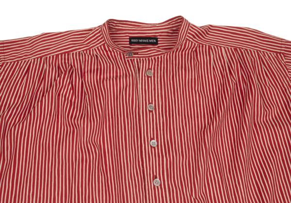 ISSEY MIYAKE MEN Cotton Stripe Band Collar Shirt Red Size 2
