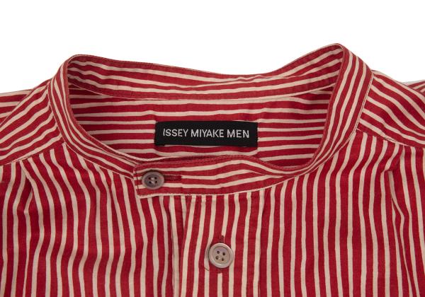 ISSEY MIYAKE MEN Cotton Stripe Band Collar Shirt Red Size 2